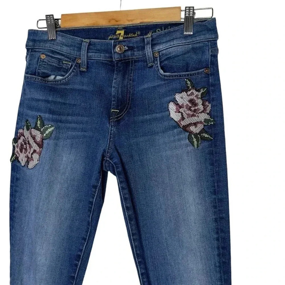 7 for All Mankind The Skinny with Floral Patchwork Jeans Stretch Denim Size 27 - Picture 7 of 13